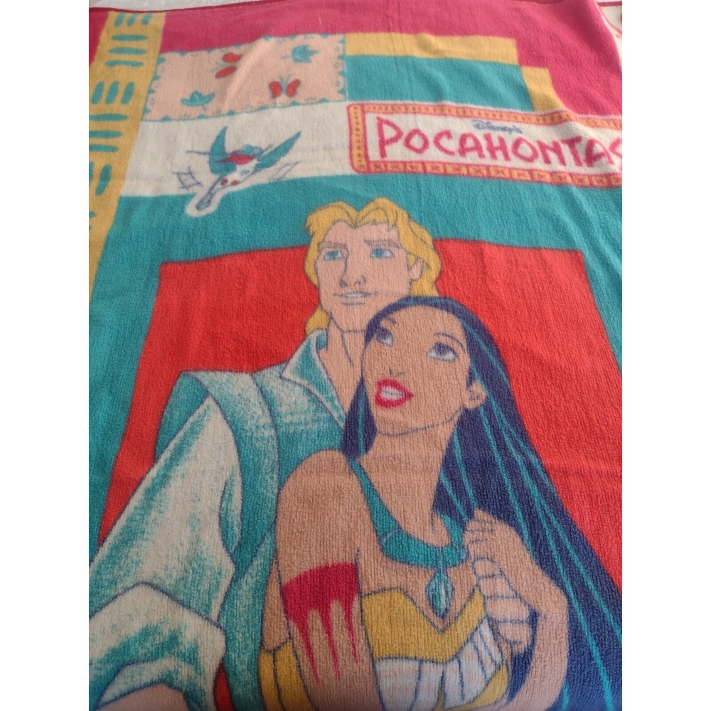 Vtg Disney Pocahontas Fleece Blanket John Smith Twin 90s Native Retro Nostalgic - Picture 8 of 10